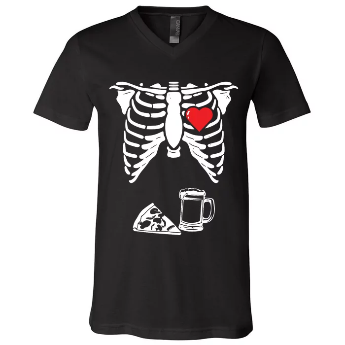 Skeleton Pregnancy Pizza Beer Xray Halloween Soon Dad Sweatshirt V-Neck T-Shirt