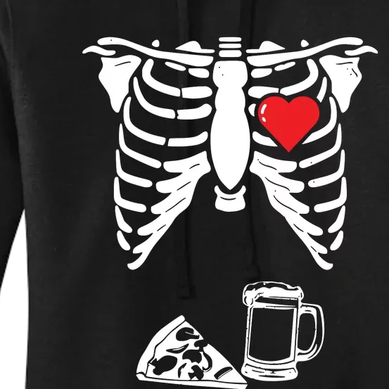 Skeleton Pregnancy Pizza Beer Xray Halloween Soon Dad Sweatshirt Women's Pullover Hoodie