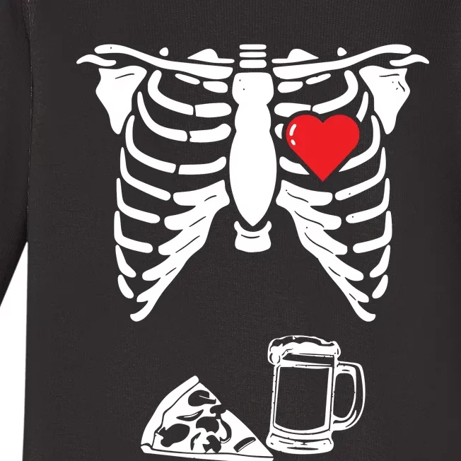 Skeleton Pregnancy Pizza Beer Xray Halloween Soon Dad Sweatshirt Baby Long Sleeve Bodysuit