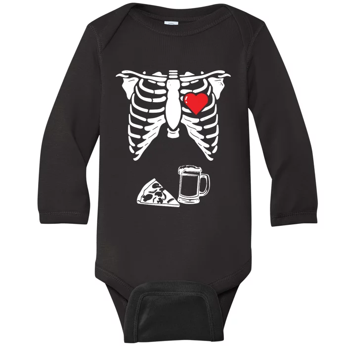 Skeleton Pregnancy Pizza Beer Xray Halloween Soon Dad Sweatshirt Baby Long Sleeve Bodysuit