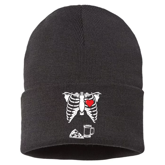 Skeleton Pregnancy Pizza Beer Xray Halloween Soon Dad Sweatshirt Sustainable Knit Beanie