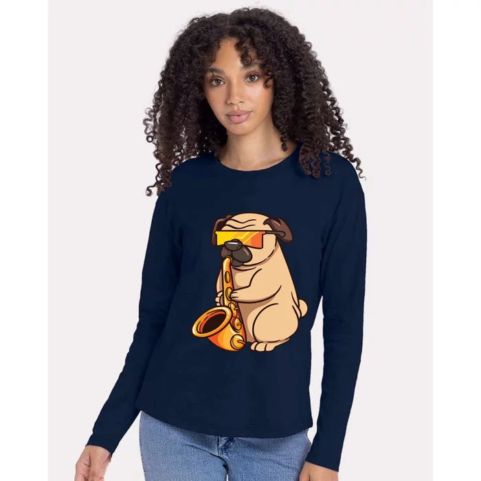 Saxophone Player Pug Jazz Band Music And Dog Lovers Gift Womens Cotton Relaxed Long Sleeve T-Shirt