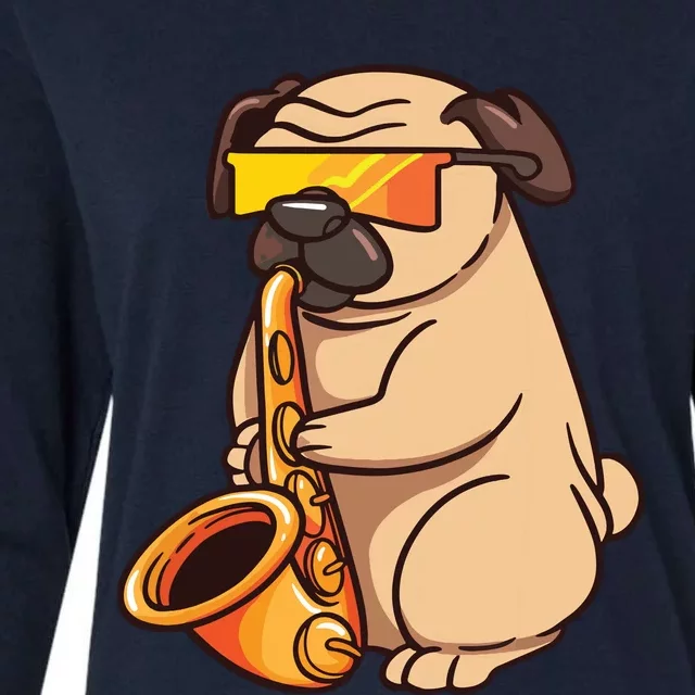 Saxophone Player Pug Jazz Band Music And Dog Lovers Gift Womens Cotton Relaxed Long Sleeve T-Shirt