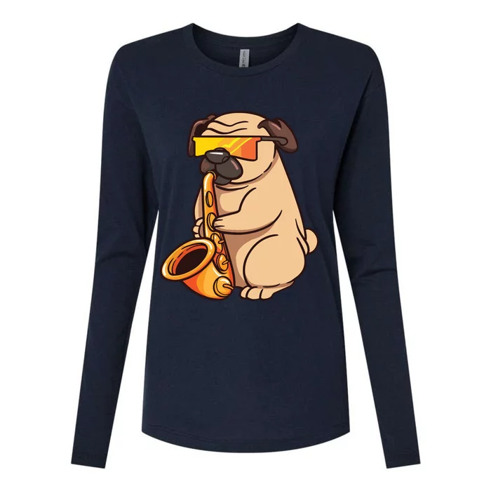 Saxophone Player Pug Jazz Band Music And Dog Lovers Gift Womens Cotton Relaxed Long Sleeve T-Shirt