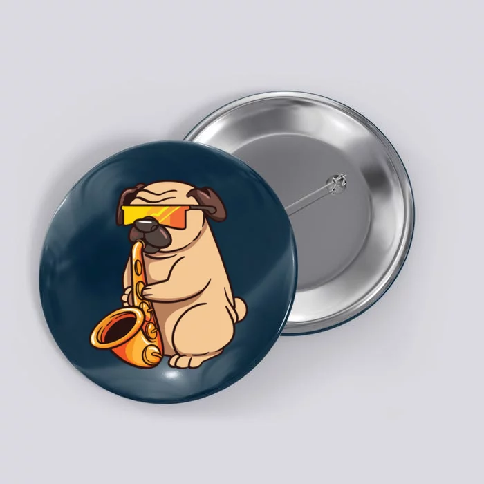 Saxophone Player Pug Jazz Band Music And Dog Lovers Gift Button