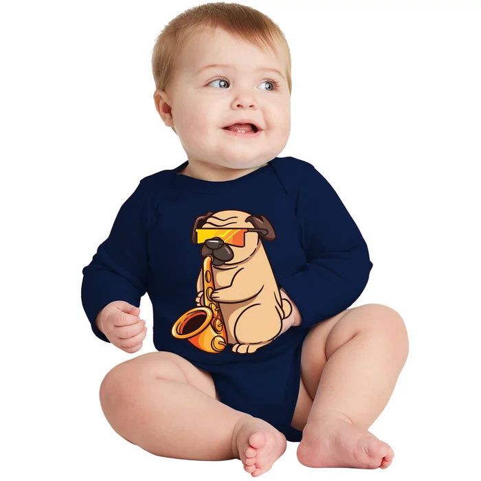 Saxophone Player Pug Jazz Band Music And Dog Lovers Gift Baby Long Sleeve Bodysuit