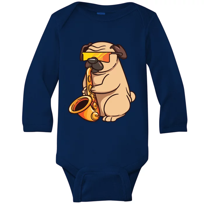 Saxophone Player Pug Jazz Band Music And Dog Lovers Gift Baby Long Sleeve Bodysuit