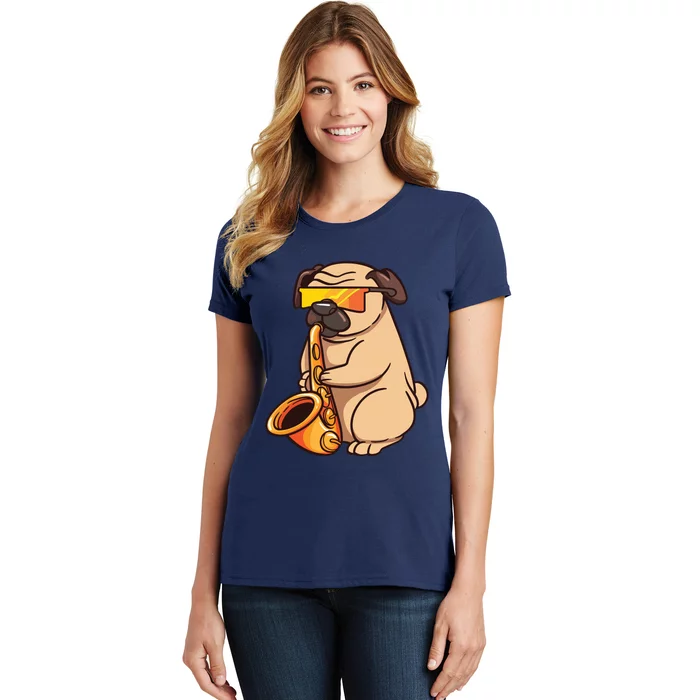 Saxophone Player Pug Jazz Band Music And Dog Lovers Gift Women's T-Shirt