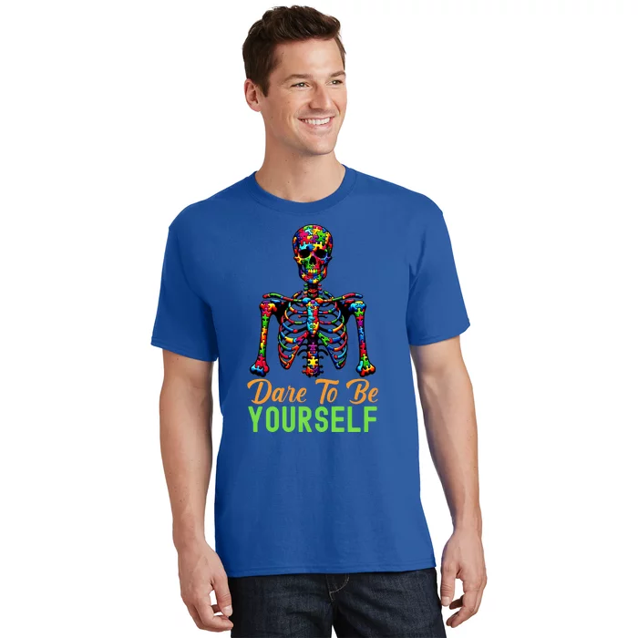 Skeleton Puzzle Pieces Autism Awareness Dare To Be Yourself Great Gift T-Shirt