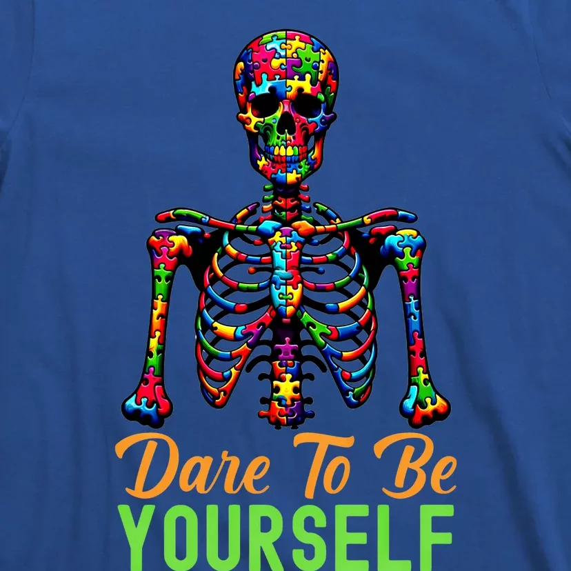 Skeleton Puzzle Pieces Autism Awareness Dare To Be Yourself Great Gift T-Shirt