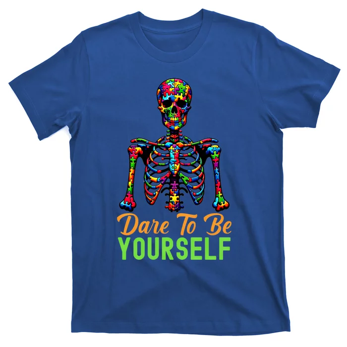 Skeleton Puzzle Pieces Autism Awareness Dare To Be Yourself Great Gift T-Shirt