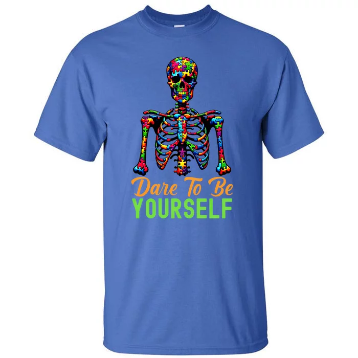 Skeleton Puzzle Pieces Autism Awareness Dare To Be Yourself Great Gift Tall T-Shirt