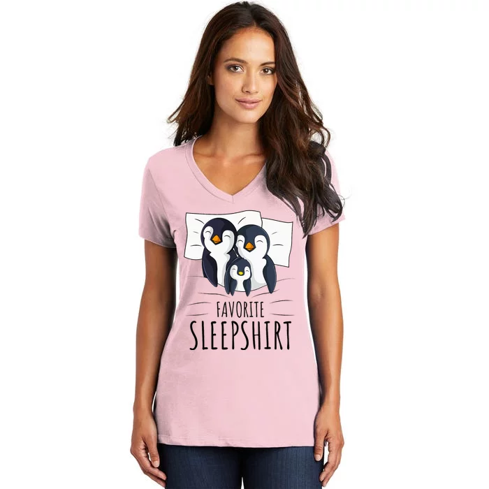 Sleeping Penguin Pyjamas Penguin Lover Favorite Sleepshirt Women's V-Neck T-Shirt