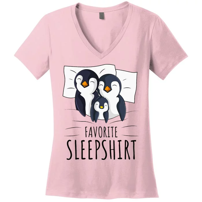 Sleeping Penguin Pyjamas Penguin Lover Favorite Sleepshirt Women's V-Neck T-Shirt