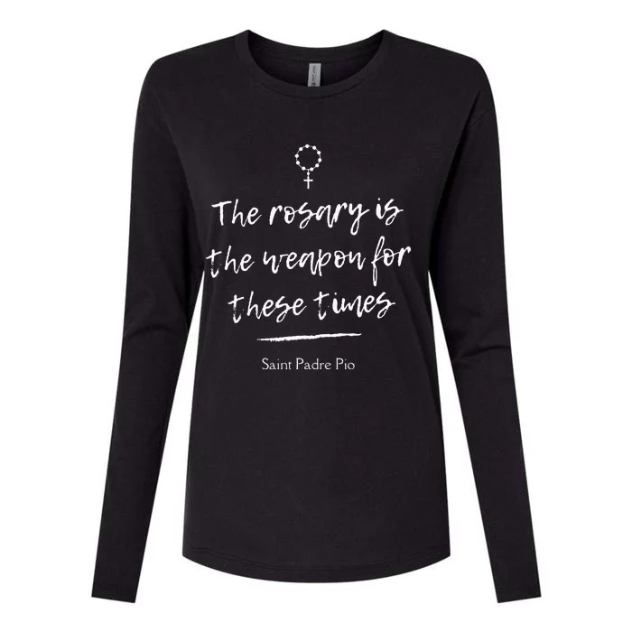 Saint Padre Pio Rosary Inspirational Quote Catholic Womens Cotton Relaxed Long Sleeve T-Shirt