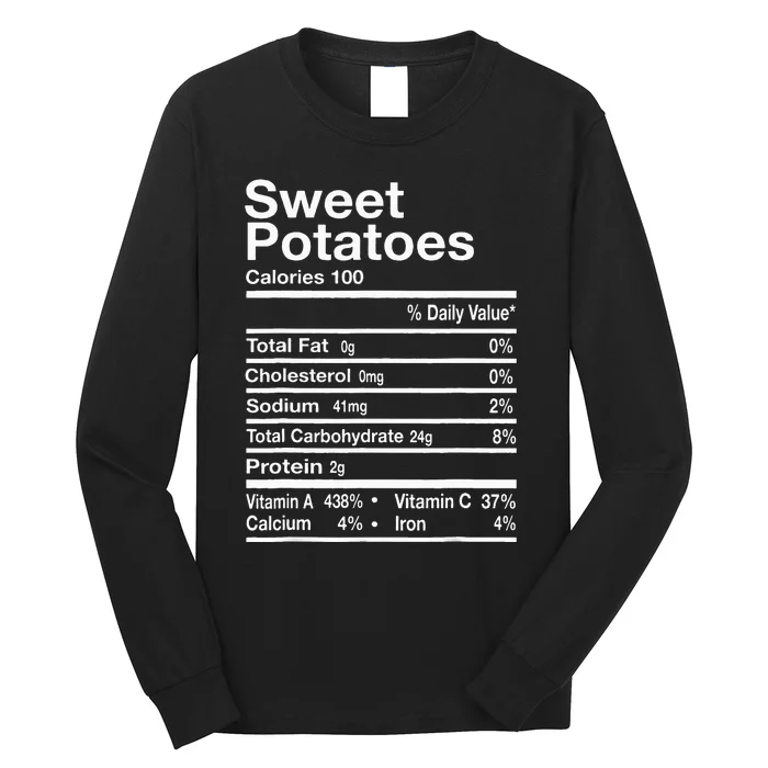 Sweet Potato Pie Costume Thanksgiving Food Nutrition Facts Long Sleeve Shirt