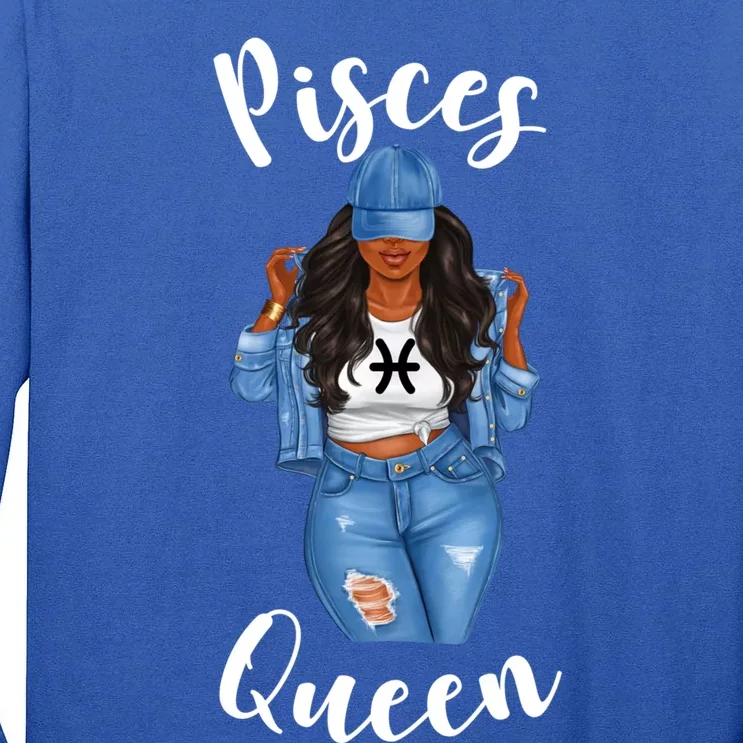 Streetwise Pisces Queen Black Zodiac Birthday March Gift Tall Long Sleeve T-Shirt