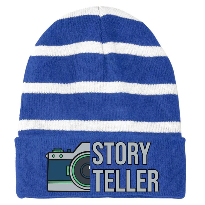 Storyteller Photography Quote Saying Camera For Photographer Gift Striped Beanie with Solid Band