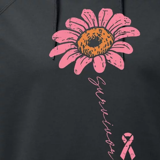 Sunflower Pink Ribbon Breast Cancer Survivor Awareness Performance Fleece Hoodie