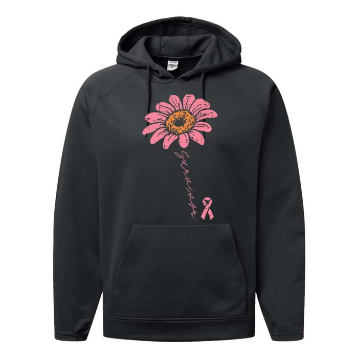 Sunflower Pink Ribbon Breast Cancer Survivor Awareness Performance Fleece Hoodie