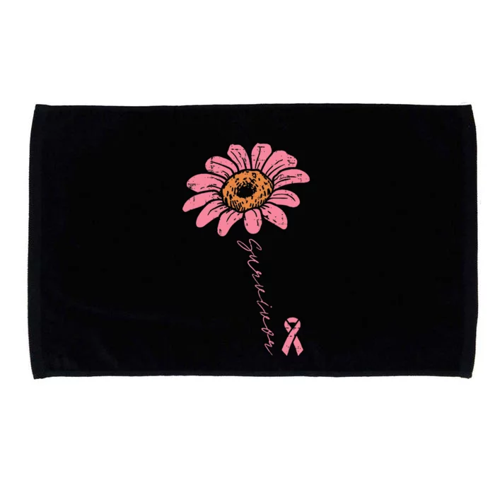 Sunflower Pink Ribbon Breast Cancer Survivor Awareness Microfiber Hand Towel