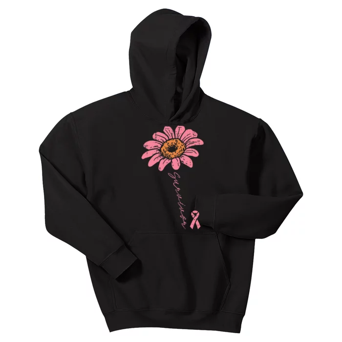 Sunflower Pink Ribbon Breast Cancer Survivor Awareness Kids Hoodie