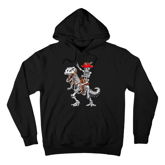 Skeleton Pirate Riding Skeleton Dinosaur Halloween Costume Hoodie