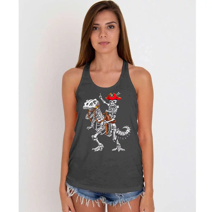 Skeleton Pirate Riding Skeleton Dinosaur Halloween Costume Women's Knotted Racerback Tank