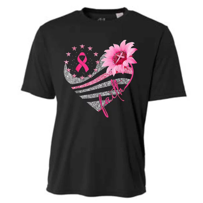 Sunflower Pink Ribbon Faith Breast Cancer Awareness Cooling Performance Crew T-Shirt