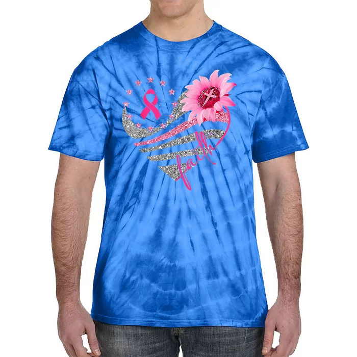 Sunflower Pink Ribbon Faith Breast Cancer Awareness Tie-Dye T-Shirt