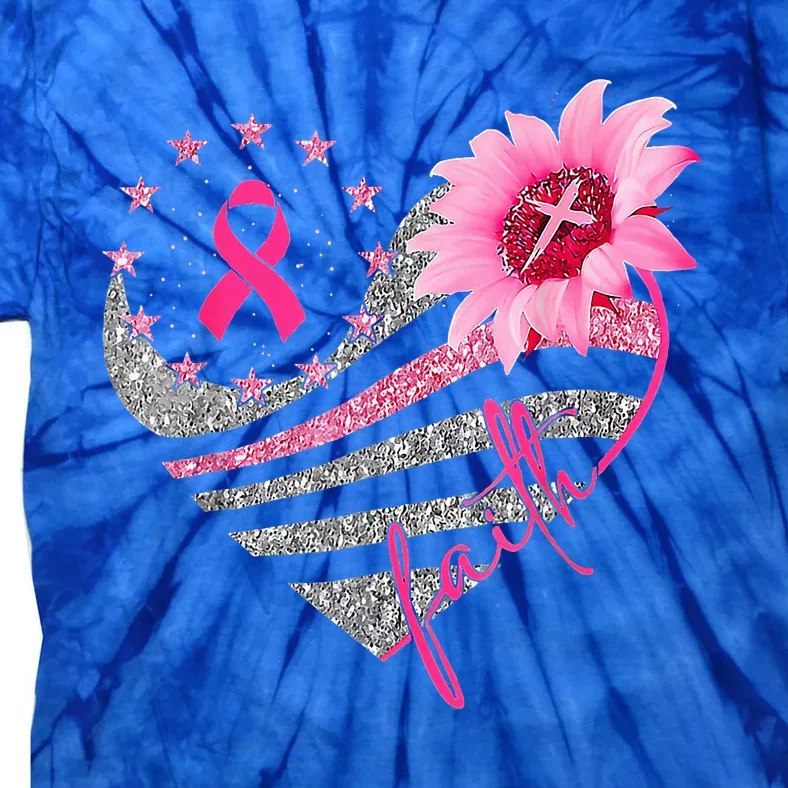 Sunflower Pink Ribbon Faith Breast Cancer Awareness Tie-Dye T-Shirt