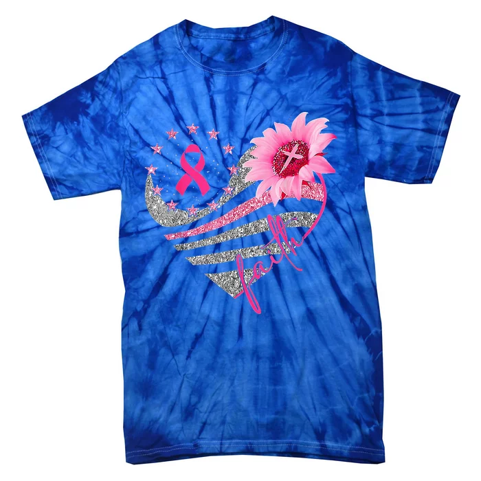 Sunflower Pink Ribbon Faith Breast Cancer Awareness Tie-Dye T-Shirt