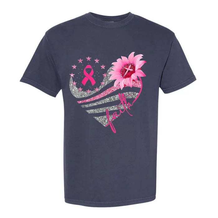 Sunflower Pink Ribbon Faith Breast Cancer Awareness Garment-Dyed Heavyweight T-Shirt