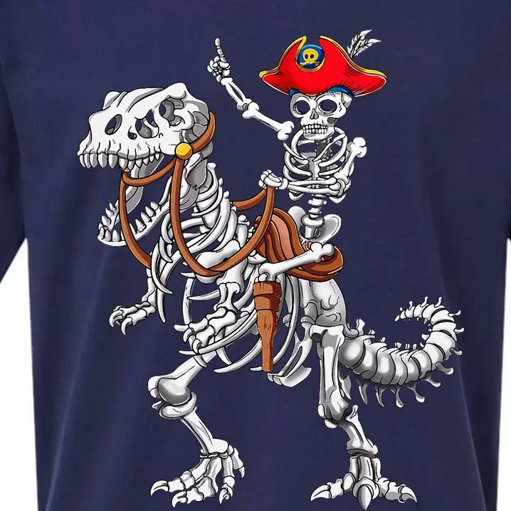 Skeleton Pirate Riding Skeleton Dinosaur Halloween Costume Sueded Cloud Jersey T-Shirt