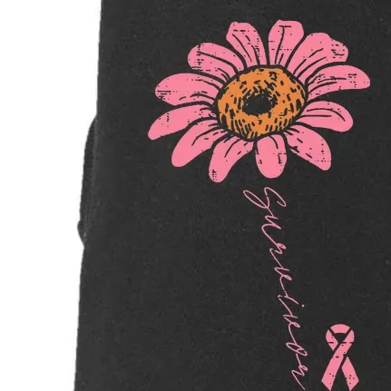 Sunflower Pink Ribbon Breast Cancer Survivor Awareness Doggie 3-End Fleece Hoodie