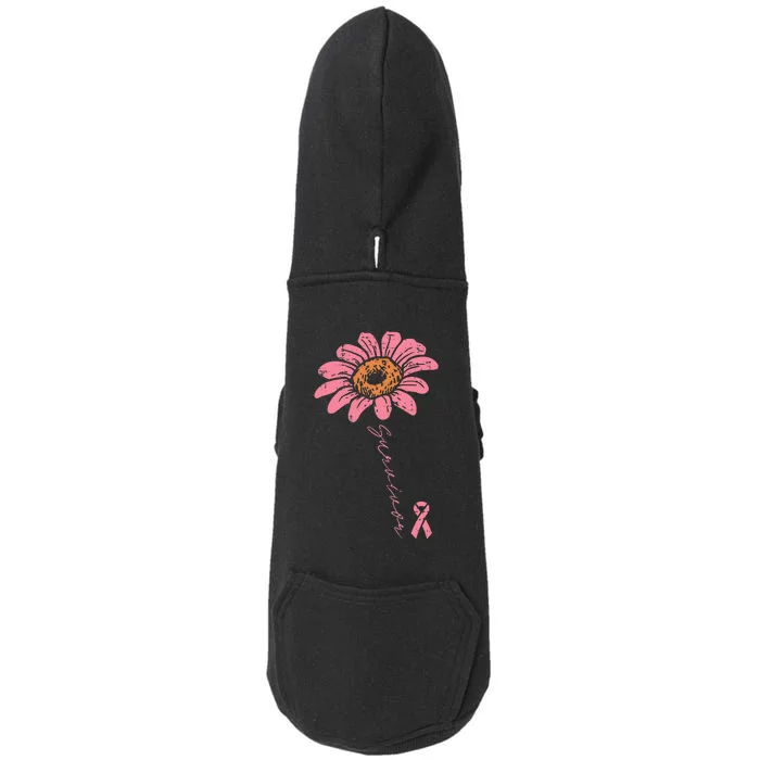 Sunflower Pink Ribbon Breast Cancer Survivor Awareness Doggie 3-End Fleece Hoodie