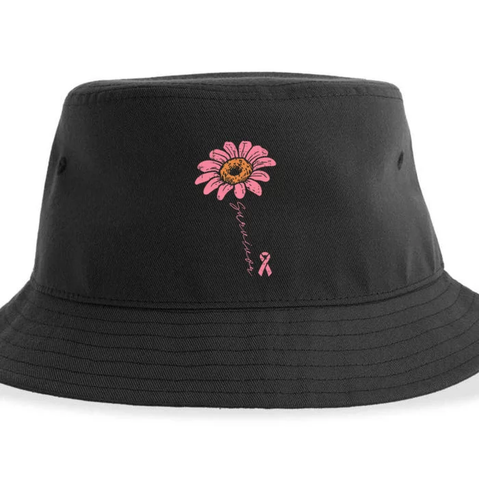 Sunflower Pink Ribbon Breast Cancer Survivor Awareness Sustainable Bucket Hat