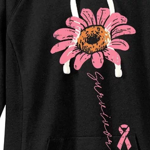 Sunflower Pink Ribbon Breast Cancer Survivor Awareness Women's Fleece Hoodie