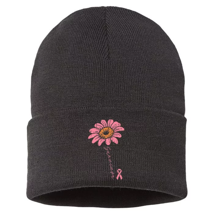 Sunflower Pink Ribbon Breast Cancer Survivor Awareness Sustainable Knit Beanie