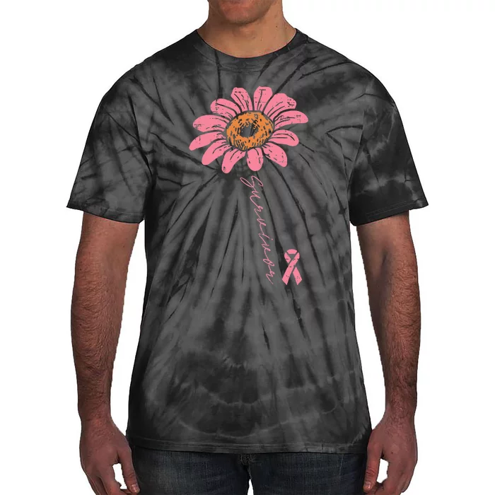 Sunflower Pink Ribbon Breast Cancer Survivor Awareness Tie-Dye T-Shirt