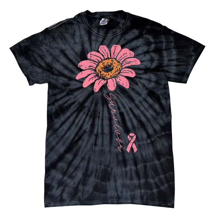 Sunflower Pink Ribbon Breast Cancer Survivor Awareness Tie-Dye T-Shirt