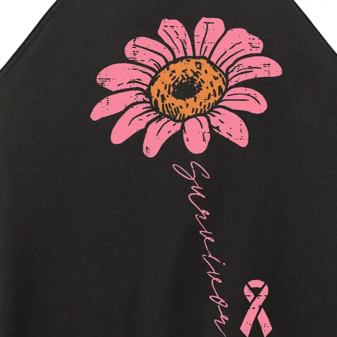 Sunflower Pink Ribbon Breast Cancer Survivor Awareness Women’s Perfect Tri Rocker Tank