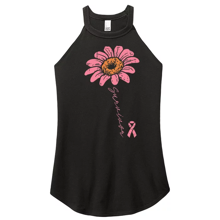 Sunflower Pink Ribbon Breast Cancer Survivor Awareness Women’s Perfect Tri Rocker Tank