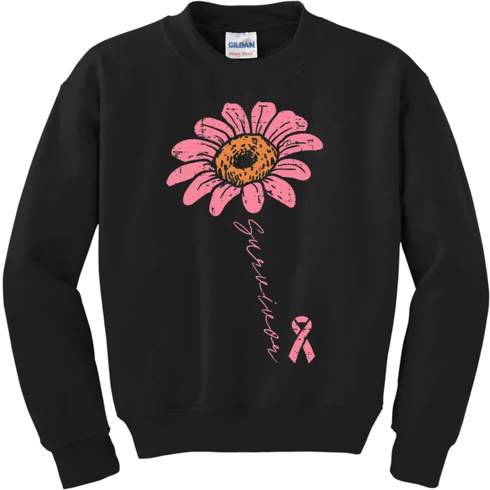 Sunflower Pink Ribbon Breast Cancer Survivor Awareness Kids Sweatshirt