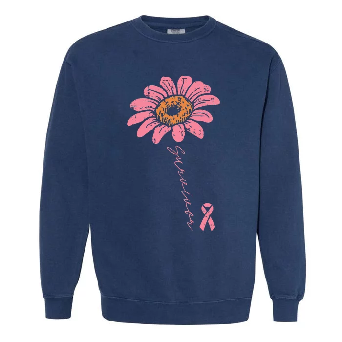 Sunflower Pink Ribbon Breast Cancer Survivor Awareness Garment-Dyed Sweatshirt