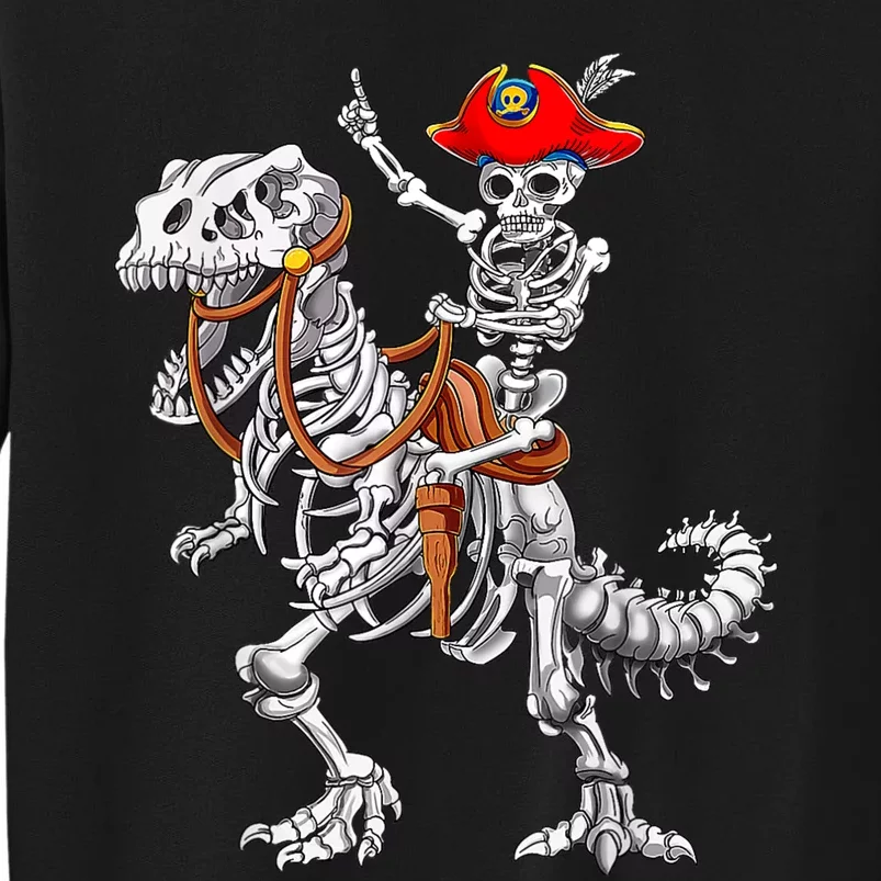 Skeleton Pirate Riding Skeleton Dinosaur Halloween Spooky Tall Sweatshirt