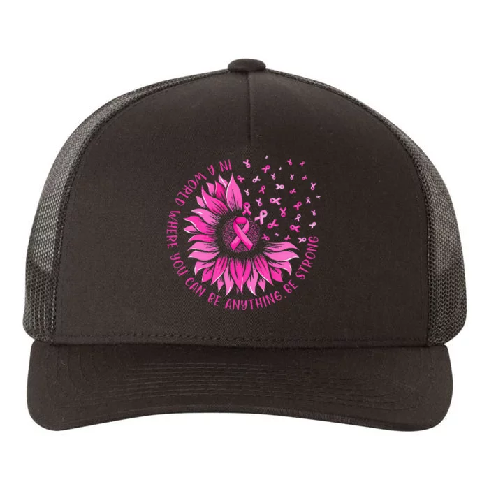 Sunflower Pink Ribbon Butterfly Breast Cancer Awareness Yupoong Adult 5-Panel Trucker Hat