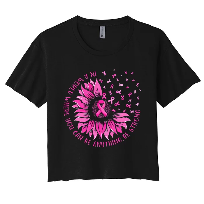 Sunflower Pink Ribbon Butterfly Breast Cancer Awareness Women's Crop Top Tee