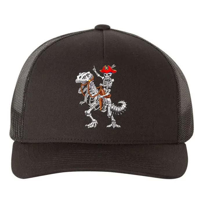 Skeleton Pirate Riding Skeleton Dinosaur Halloween Spooky Yupoong Adult 5-Panel Trucker Hat