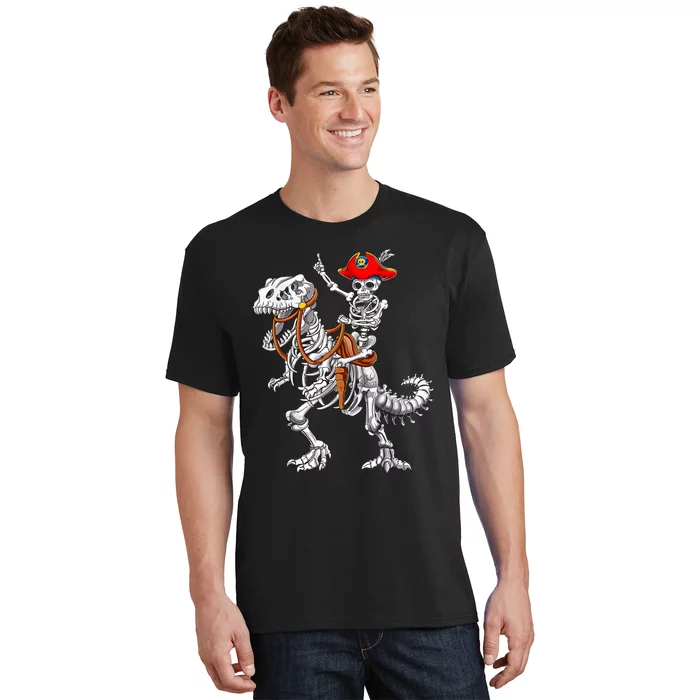 Skeleton Pirate Riding Skeleton Dinosaur Halloween Spooky T-Shirt